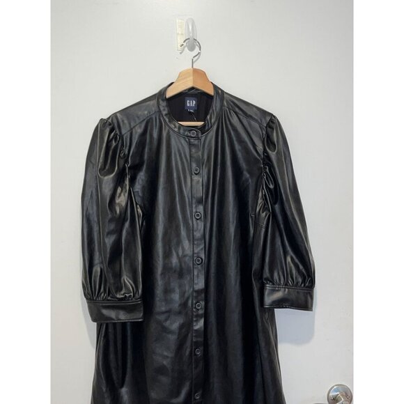 NWT Gap Black Puff Sleeve Faux-Leather Mini Shirtdress Women sixe XXL - Picture 3 of 8